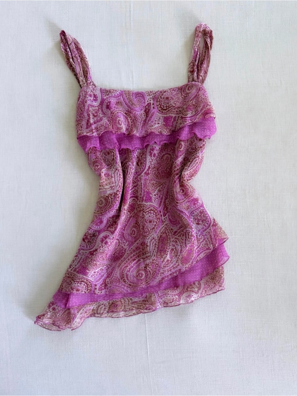 Vintage Y2K Silk Paisley Asymmetrical Cami Top
Pink Fairycore